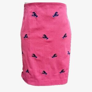 Castaway Pink Pencil Skirt with Blue Lobster Print